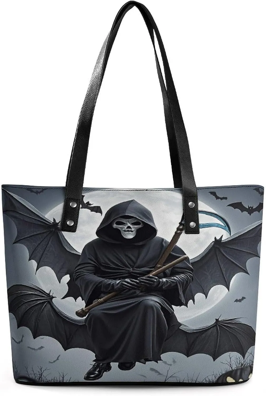 Leather Tote Bag Crossbody Bags for Women Fashion Top Handle Handbag Bat Death Moon Ladies Shoulder Bags Casual Beach Bag Gym Bages Ladies Purses for Shopping Work Travel