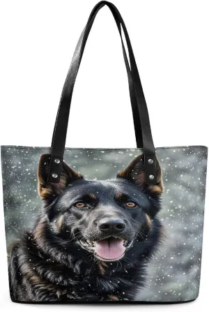 Leather Tote Bag Crossbody Bags for Women Fashion Top Handle Handbag Black German Shepherd Dog Ladies Shoulder Bags Casual Beach Bag Gym Bages Ladies Purses for Shopping Work Travel