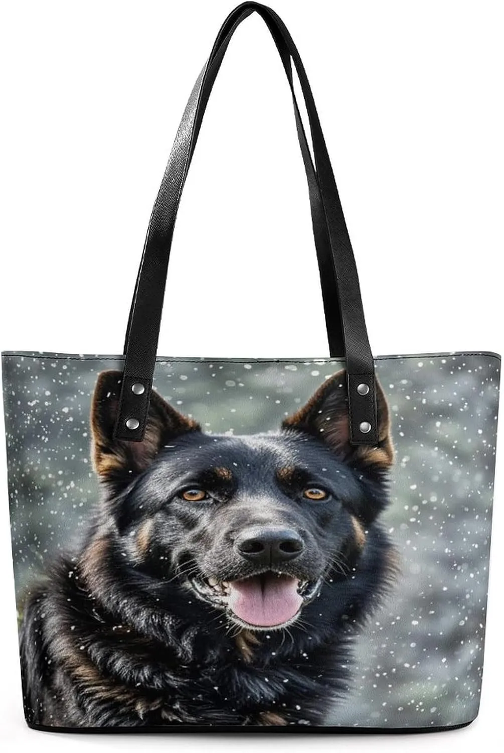 Leather Tote Bag Crossbody Bags for Women Fashion Top Handle Handbag Black German Shepherd Dog Ladies Shoulder Bags Casual Beach Bag Gym Bages Ladies Purses for Shopping Work Travel