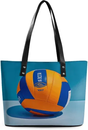 Leather Tote Bag Crossbody Bags for Women Fashion Top Handle Handbag Blue Volleyball Ladies Shoulder Bags Casual Beach Bag Gym Bages Ladies Purses for Shopping Work Travel