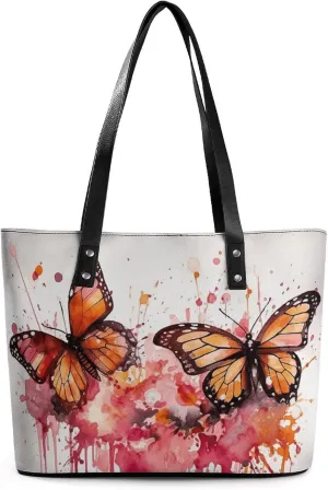Leather Tote Bag Crossbody Bags for Women Fashion Top Handle Handbag Butterfly Drip Spray Watercolor Ladies Shoulder Bags Casual Beach Bag Gym Bages Ladies Purses for Shopping Work Travel