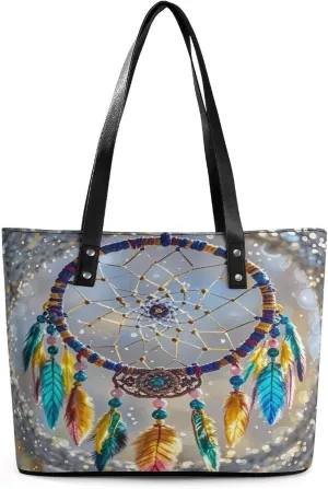 Leather Tote Bag Crossbody Bags for Women Fashion Top Handle Handbag Cherry Dream Catcher Ladies Shoulder Bags Casual Beach Bag Gym Bages Ladies Purses for Shopping Work Travel