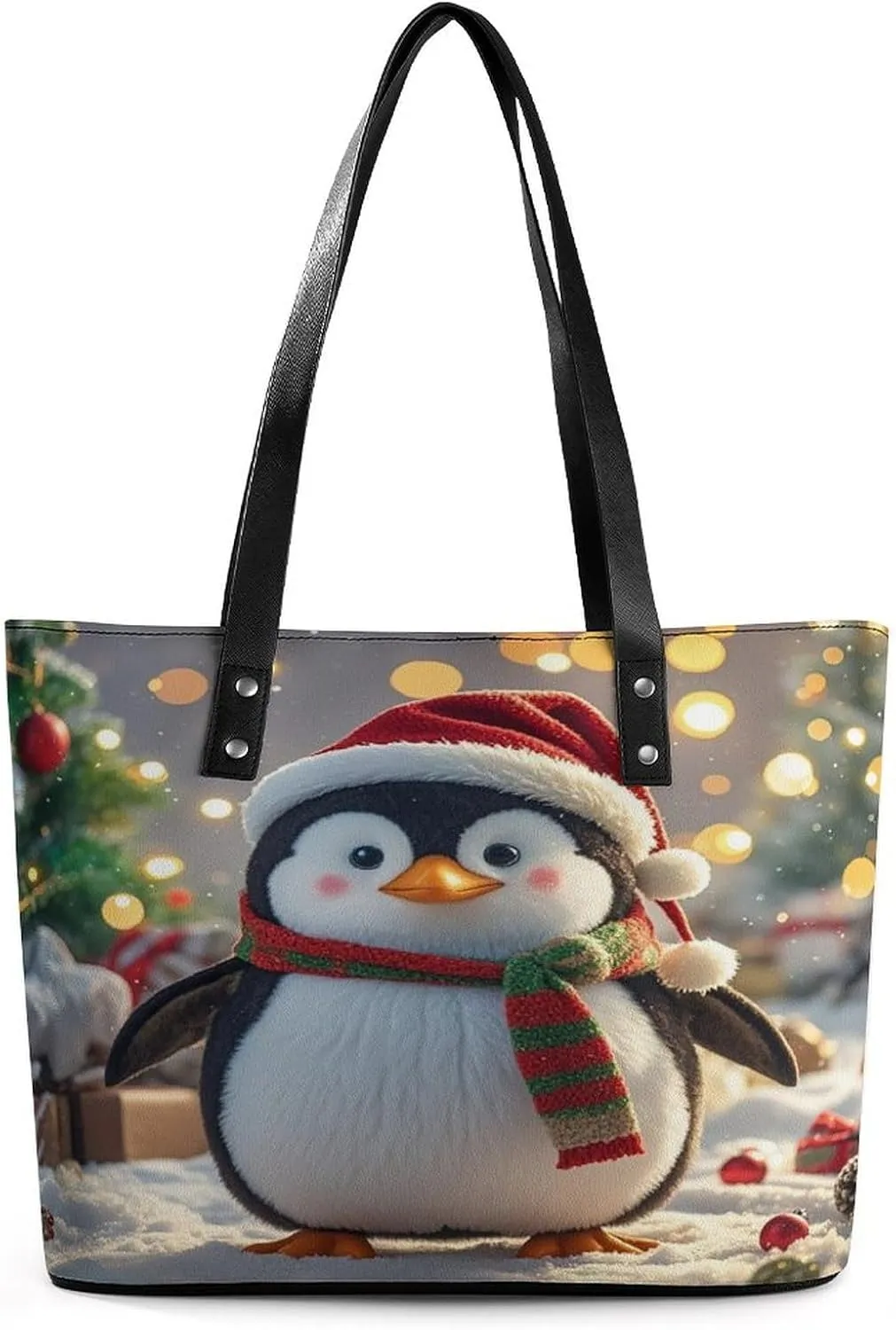 Leather Tote Bag Crossbody Bags for Women Fashion Top Handle Handbag Christmas Funny Penguin Ladies Shoulder Bags Casual Beach Bag Gym Bages Ladies Purses for Shopping Work Travel