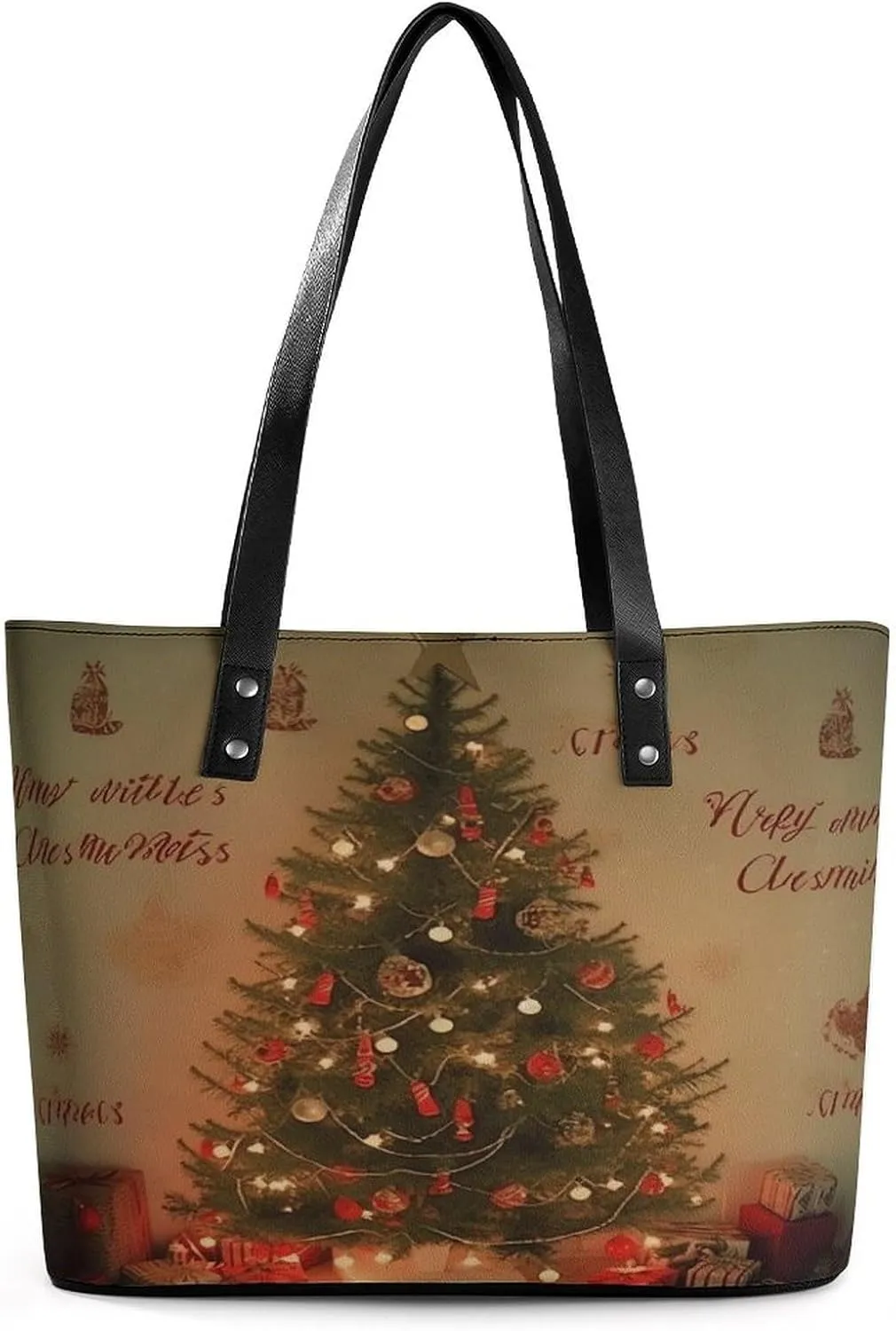 Leather Tote Bag Crossbody Bags for Women Fashion Top Handle Handbag Christmas Tree Ladies Shoulder Bags Casual Beach Bag Gym Bages Ladies Purses for Shopping Work Travel