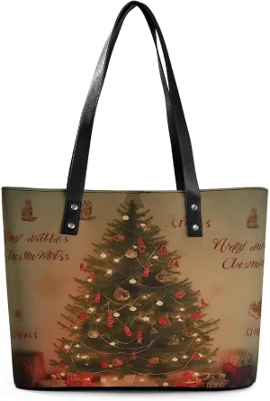 Leather Tote Bag Crossbody Bags for Women Fashion Top Handle Handbag Christmas Tree Ladies Shoulder Bags Casual Beach Bag Gym Bages Ladies Purses for Shopping Work Travel