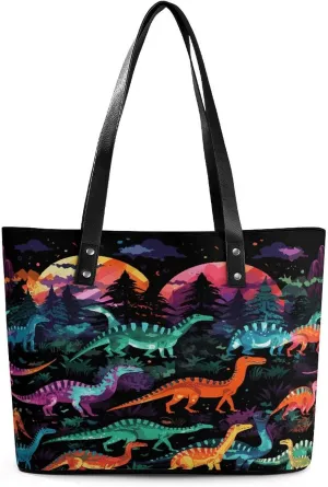 Leather Tote Bag Crossbody Bags for Women Fashion Top Handle Handbag Colorful Dinosaurs Ladies Shoulder Bags Casual Beach Bag Gym Bages Ladies Purses for Shopping Work Travel