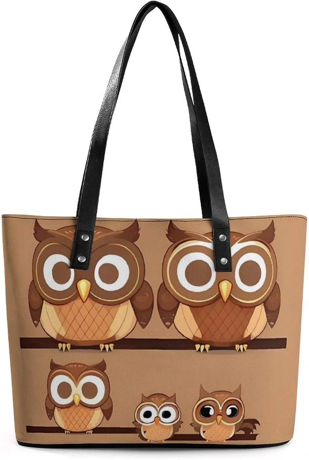 Leather Tote Bag Crossbody Bags for Women Fashion Top Handle Handbag Cute Big Brown Cartoon Owls Ladies Shoulder Bags Casual Beach Bag Gym Bages Ladies Purses for Shopping Work Travel