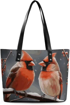 Leather Tote Bag Crossbody Bags for Women Fashion Top Handle Handbag Cute Cardinal Birds Ladies Shoulder Bags Casual Beach Bag Gym Bages Ladies Purses for Shopping Work Travel