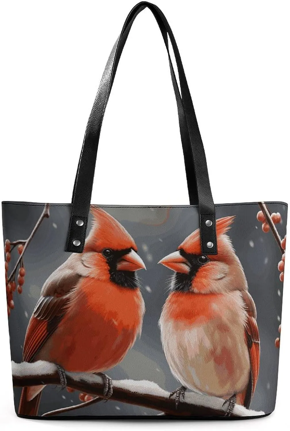 Leather Tote Bag Crossbody Bags for Women Fashion Top Handle Handbag Cute Cardinal Birds Ladies Shoulder Bags Casual Beach Bag Gym Bages Ladies Purses for Shopping Work Travel