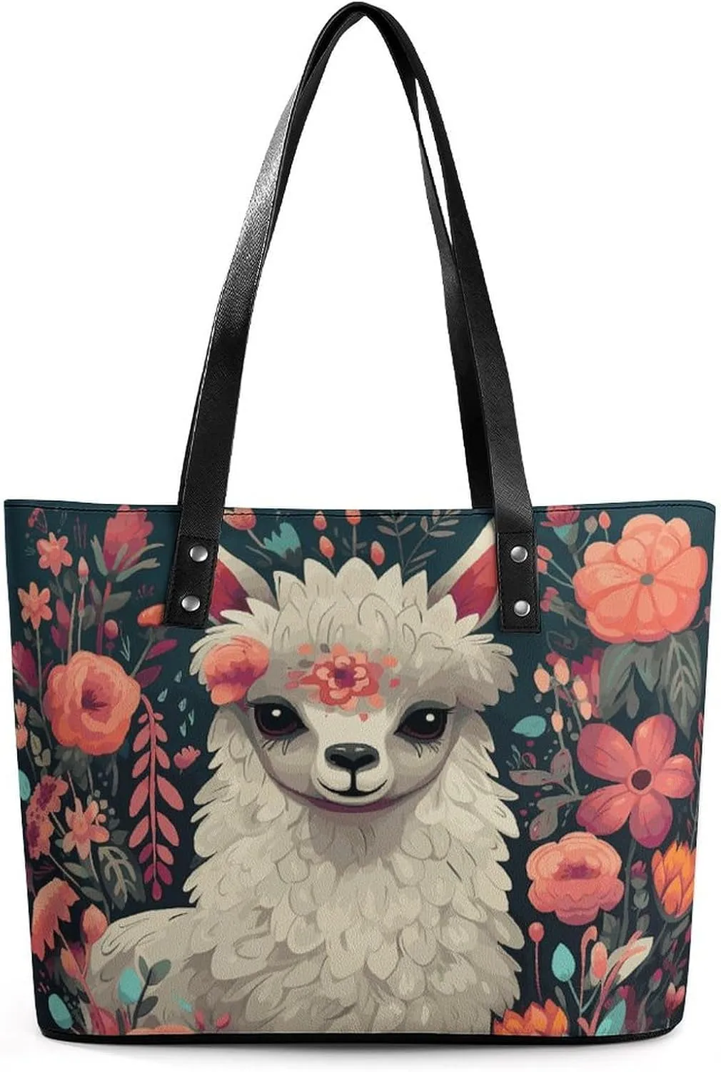 Leather Tote Bag Crossbody Bags for Women Fashion Top Handle Handbag Cute Llama Floral Ladies Shoulder Bags Casual Beach Bag Gym Bages Ladies Purses for Shopping Work Travel