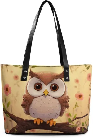 Leather Tote Bag Crossbody Bags for Women Fashion Top Handle Handbag Cute Owl Ladies Shoulder Bags Casual Beach Bag Gym Bages Ladies Purses for Shopping Work Travel
