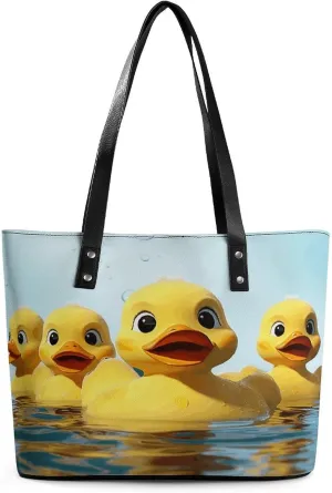 Leather Tote Bag Crossbody Bags for Women Fashion Top Handle Handbag Cute Yellow Rubber Ducky Ladies Shoulder Bags Casual Beach Bag Gym Bages Ladies Purses for Shopping Work Travel
