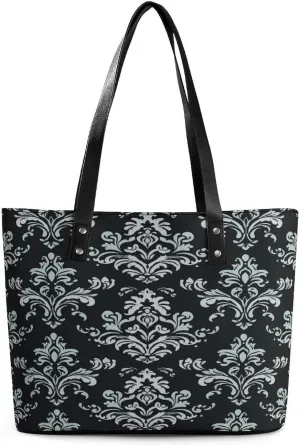 Leather Tote Bag Crossbody Bags for Women Fashion Top Handle Handbag Damask Pattern Ladies Shoulder Bags Casual Beach Bag Gym Bages Ladies Purses for Shopping Work Travel