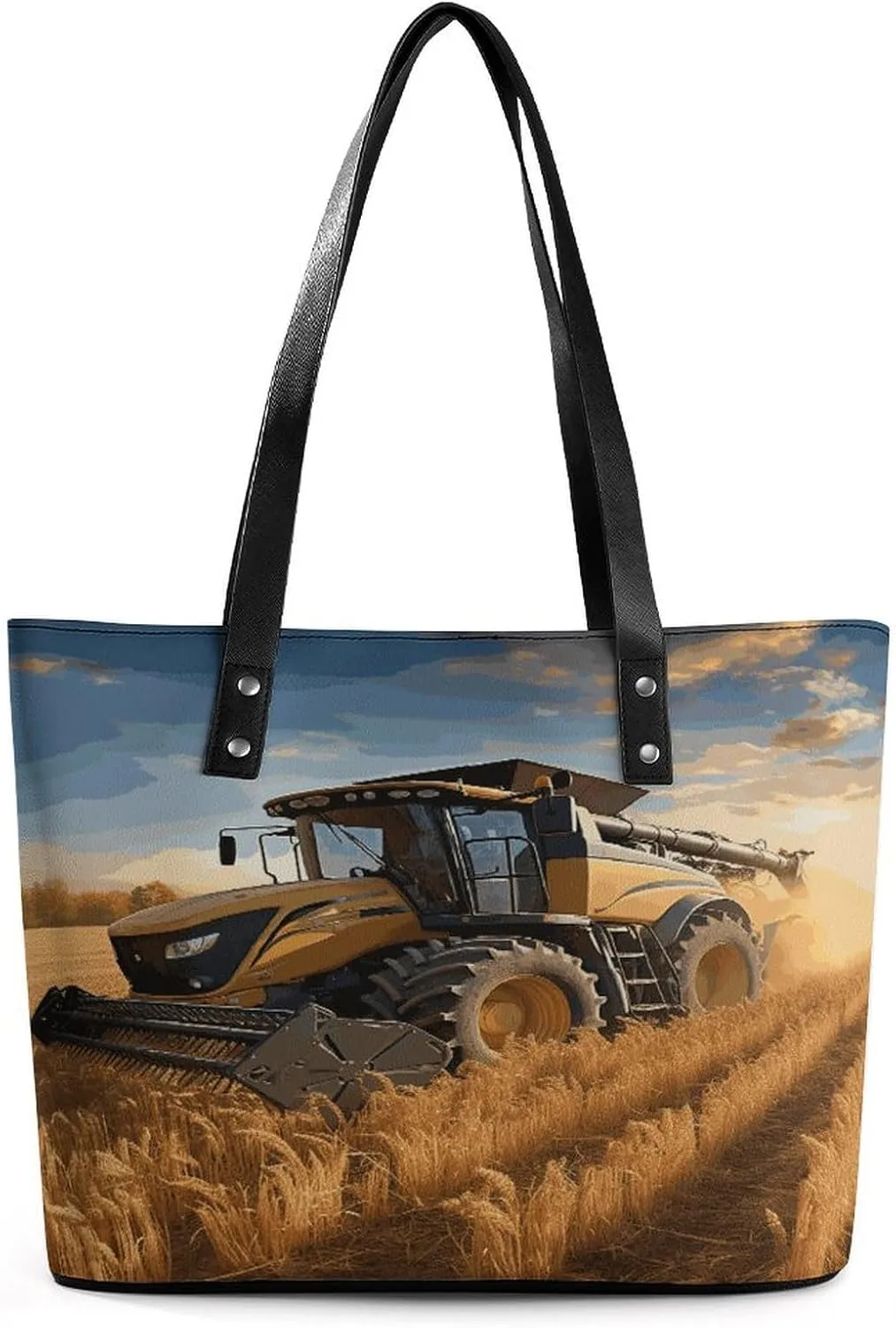 Leather Tote Bag Crossbody Bags for Women Fashion Top Handle Handbag Farm Tractor Harvest Ladies Shoulder Bags Casual Beach Bag Gym Bages Ladies Purses for Shopping Work Travel