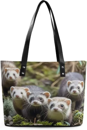 Leather Tote Bag Crossbody Bags for Women Fashion Top Handle Handbag Ferrets Ladies Shoulder Bags Casual Beach Bag Gym Bages Ladies Purses for Shopping Work Travel