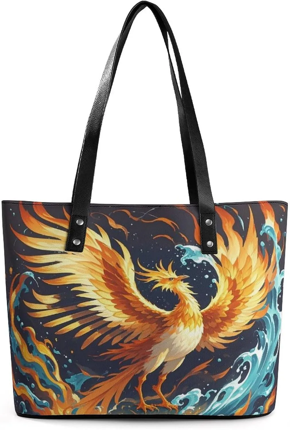 Leather Tote Bag Crossbody Bags for Women Fashion Top Handle Handbag Fire And Water Phoenix Ladies Shoulder Bags Casual Beach Bag Gym Bages Ladies Purses for Shopping Work Travel