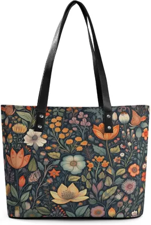 Leather Tote Bag Crossbody Bags for Women Fashion Top Handle Handbag Flowers of Many Colors Ladies Shoulder Bags Casual Beach Bag Gym Bages Ladies Purses for Shopping Work Travel