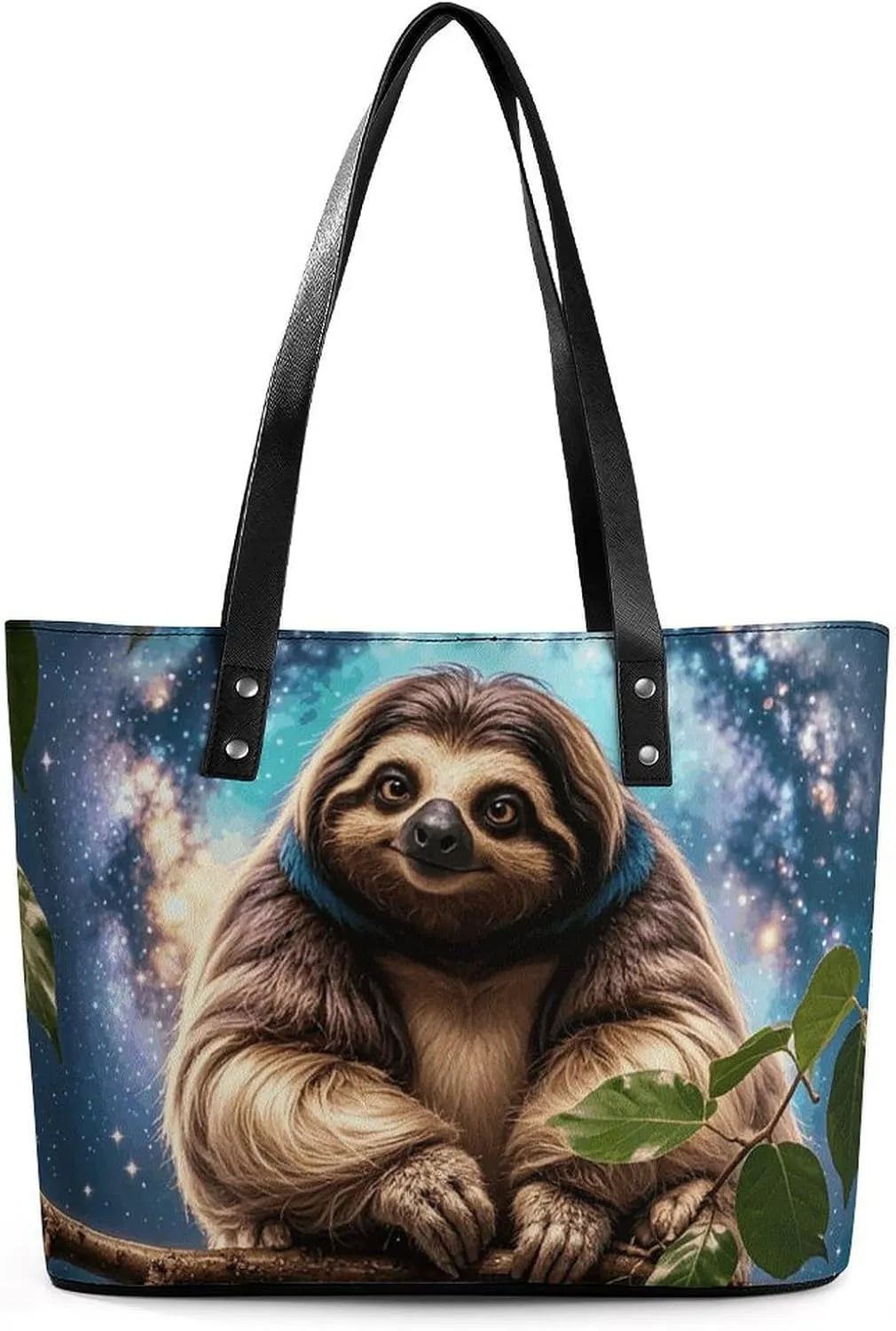 Leather Tote Bag Crossbody Bags for Women Fashion Top Handle Handbag Funny Animal Galaxy Sloth Ladies Shoulder Bags Casual Beach Bag Gym Bages Ladies Purses for Shopping Work Travel