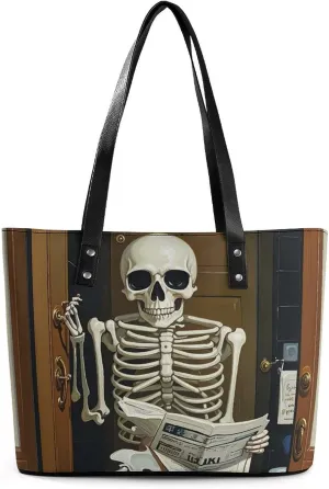 Leather Tote Bag Crossbody Bags for Women Fashion Top Handle Handbag Funny Skeleton Bathroom Canvas Ladies Shoulder Bags Casual Beach Bag Gym Bages Ladies Purses for Shopping Work Travel