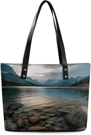 Leather Tote Bag Crossbody Bags for Women Fashion Top Handle Handbag Glacier National Park Ladies Shoulder Bags Casual Beach Bag Gym Bages Ladies Purses for Shopping Work Travel