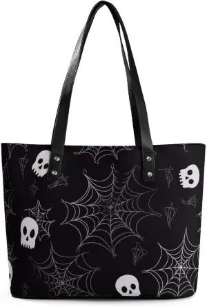 Leather Tote Bag Crossbody Bags for Women Fashion Top Handle Handbag Halloween Goth Ladies Shoulder Bags Casual Beach Bag Gym Bages Ladies Purses for Shopping Work Travel