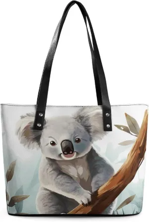 Leather Tote Bag Crossbody Bags for Women Fashion Top Handle Handbag Koala And Butterfly Ladies Shoulder Bags Casual Beach Bag Gym Bages Ladies Purses for Shopping Work Travel