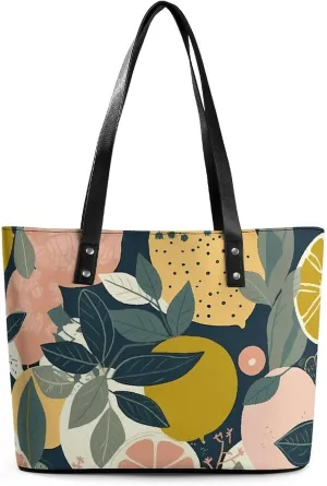 Leather Tote Bag Crossbody Bags for Women Fashion Top Handle Handbag Lemon Citrus Pattern Ladies Shoulder Bags Casual Beach Bag Gym Bages Ladies Purses for Shopping Work Travel