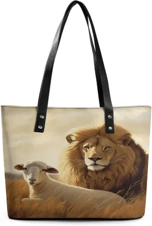 Leather Tote Bag Crossbody Bags for Women Fashion Top Handle Handbag Lion Sheep Ladies Shoulder Bags Casual Beach Bag Gym Bages Ladies Purses for Shopping Work Travel