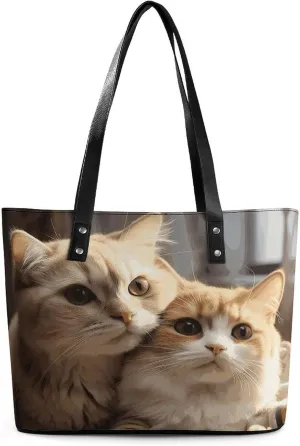 Leather Tote Bag Crossbody Bags for Women Fashion Top Handle Handbag Lovers Cat Ladies Shoulder Bags Casual Beach Bag Gym Bages Ladies Purses for Shopping Work Travel