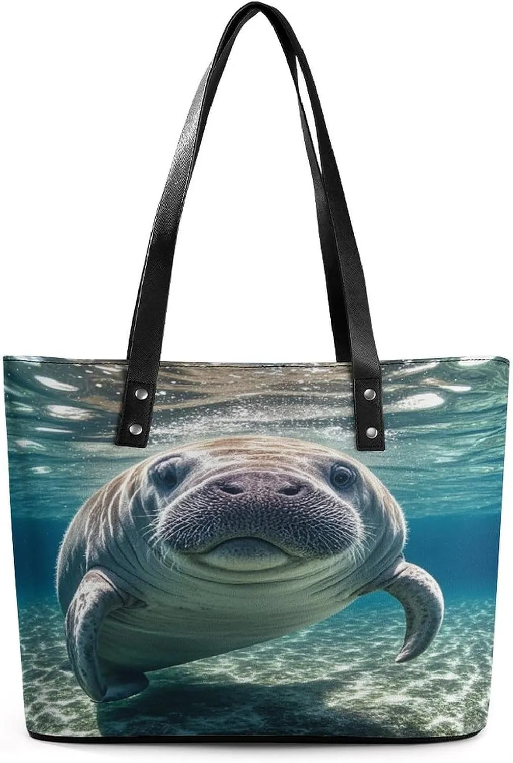 Leather Tote Bag Crossbody Bags for Women Fashion Top Handle Handbag Ocean Animal Manatee Ladies Shoulder Bags Casual Beach Bag Gym Bages Ladies Purses for Shopping Work Travel