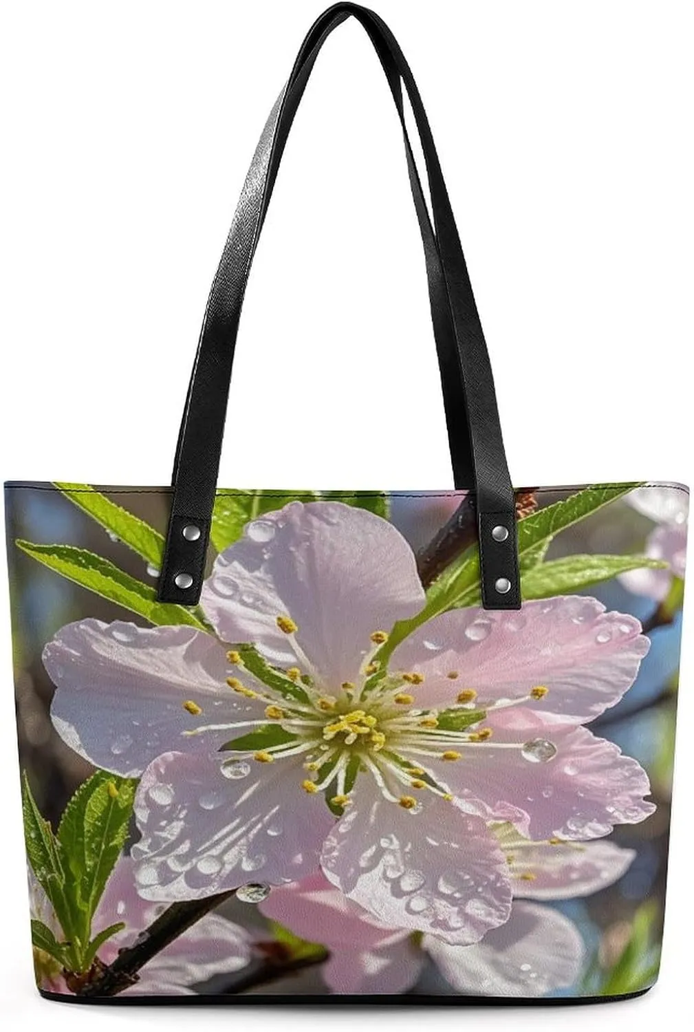 Leather Tote Bag Crossbody Bags for Women Fashion Top Handle Handbag Peach Cherry Blossom Ladies Shoulder Bags Casual Beach Bag Gym Bages Ladies Purses for Shopping Work Travel