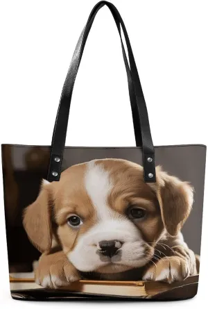 Leather Tote Bag Crossbody Bags for Women Fashion Top Handle Handbag Puppy Dog Ladies Shoulder Bags Casual Beach Bag Gym Bages Ladies Purses for Shopping Work Travel
