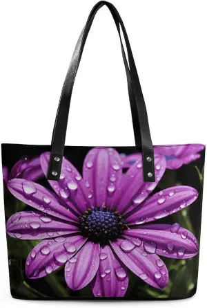 Leather Tote Bag Crossbody Bags for Women Fashion Top Handle Handbag Purple Daisy Ladies Shoulder Bags Casual Beach Bag Gym Bages Ladies Purses for Shopping Work Travel
