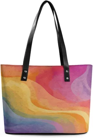 Leather Tote Bag Crossbody Bags for Women Fashion Top Handle Handbag Rainbow Ladies Shoulder Bags Casual Beach Bag Gym Bages Ladies Purses for Shopping Work Travel