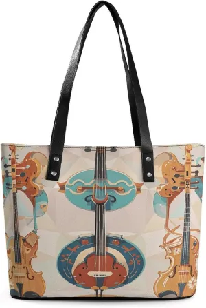 Leather Tote Bag Crossbody Bags for Women Fashion Top Handle Handbag Realistic Musical Patterns Ladies Shoulder Bags Casual Beach Bag Gym Bages Ladies Purses for Shopping Work Travel