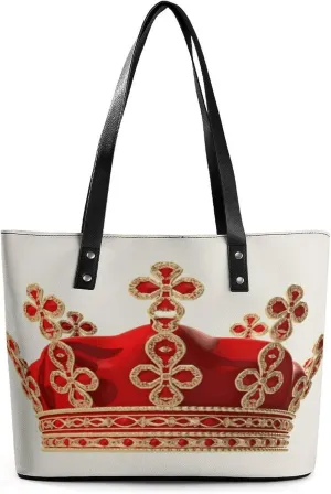 Leather Tote Bag Crossbody Bags for Women Fashion Top Handle Handbag Red Crown Ladies Shoulder Bags Casual Beach Bag Gym Bages Ladies Purses for Shopping Work Travel