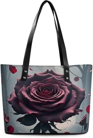 Leather Tote Bag Crossbody Bags for Women Fashion Top Handle Handbag Rose Gothic Ladies Shoulder Bags Casual Beach Bag Gym Bages Ladies Purses for Shopping Work Travel