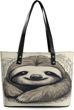 Leather Tote Bag Crossbody Bags for Women Fashion Top Handle Handbag Sloth My Spirit Animal Ladies Shoulder Bags Casual Beach Bag Gym Bages Ladies Purses for Shopping Work Travel