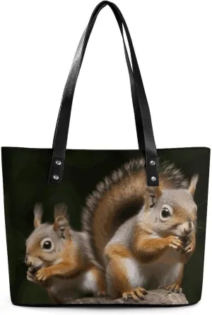Leather Tote Bag Crossbody Bags for Women Fashion Top Handle Handbag Squirrel Animal Ladies Shoulder Bags Casual Beach Bag Gym Bages Ladies Purses for Shopping Work Travel