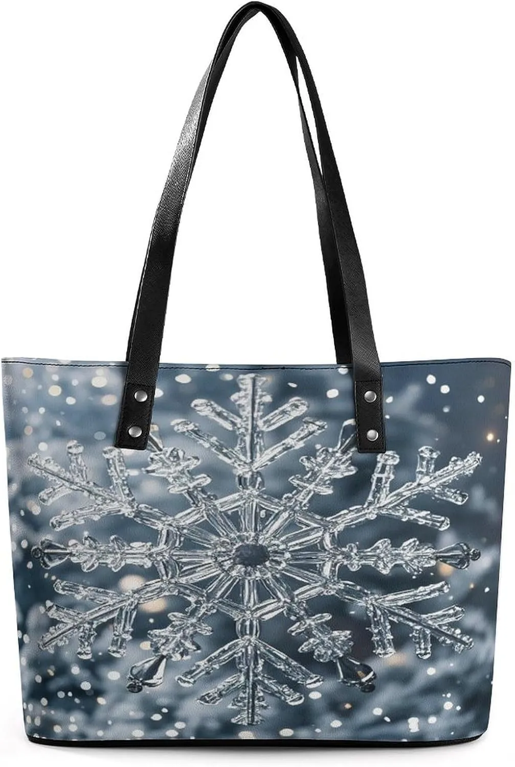 Leather Tote Bag Crossbody Bags for Women Fashion Top Handle Handbag Transparent Snowflake Ladies Shoulder Bags Casual Beach Bag Gym Bages Ladies Purses for Shopping Work Travel
