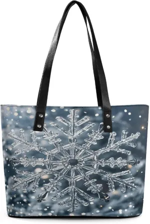 Leather Tote Bag Crossbody Bags for Women Fashion Top Handle Handbag Transparent Snowflake Ladies Shoulder Bags Casual Beach Bag Gym Bages Ladies Purses for Shopping Work Travel