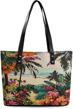 Leather Tote Bag Crossbody Bags for Women Fashion Top Handle Handbag Tropical Floral Pattern Ladies Shoulder Bags Casual Beach Bag Gym Bages Ladies Purses for Shopping Work Travel