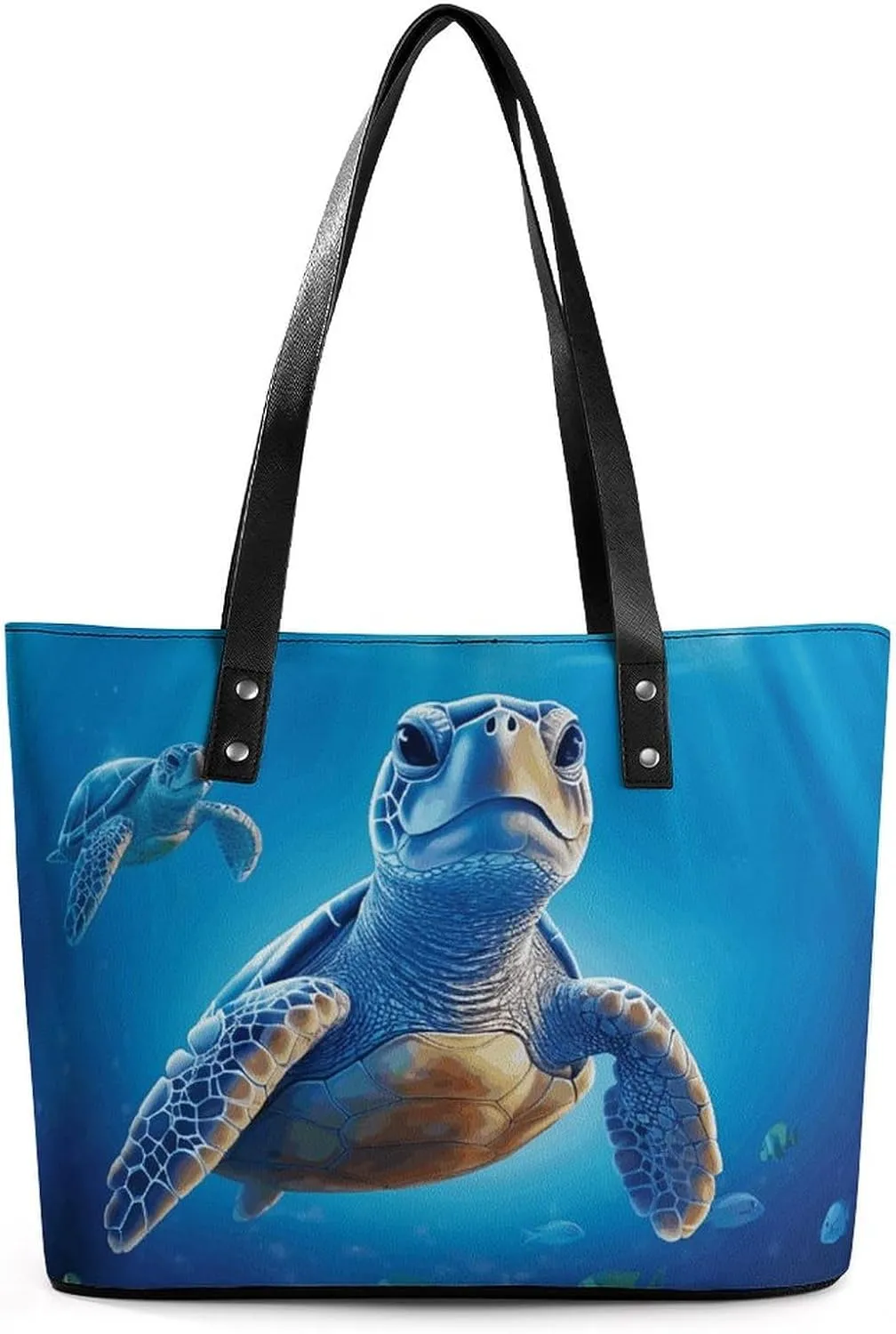Leather Tote Bag Crossbody Bags for Women Fashion Top Handle Handbag Turtle in Blue Water Ladies Shoulder Bags Casual Beach Bag Gym Bages Ladies Purses for Shopping Work Travel