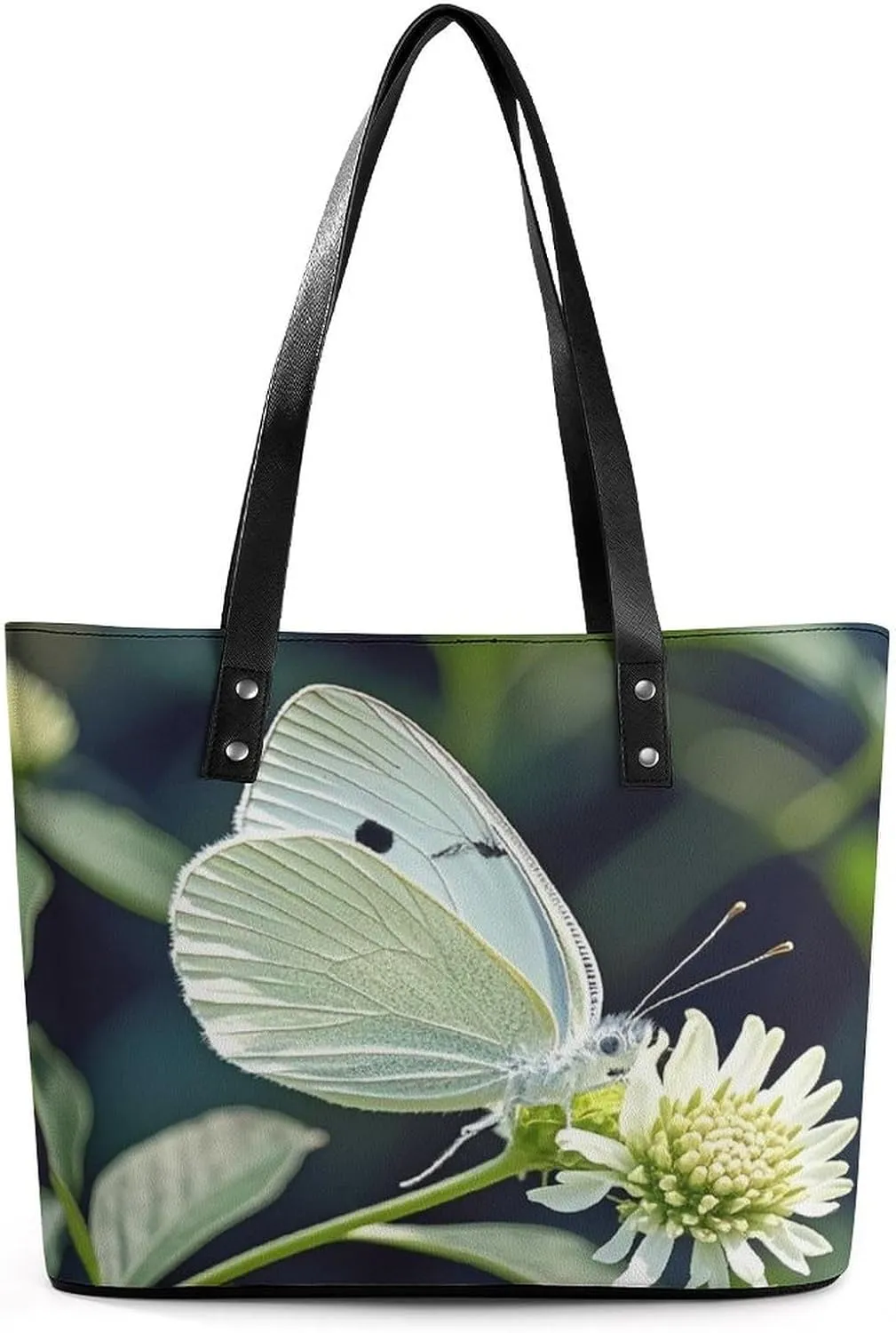 Leather Tote Bag Crossbody Bags for Women Fashion Top Handle Handbag White Butterfly Ladies Shoulder Bags Casual Beach Bag Gym Bages Ladies Purses for Shopping Work Travel
