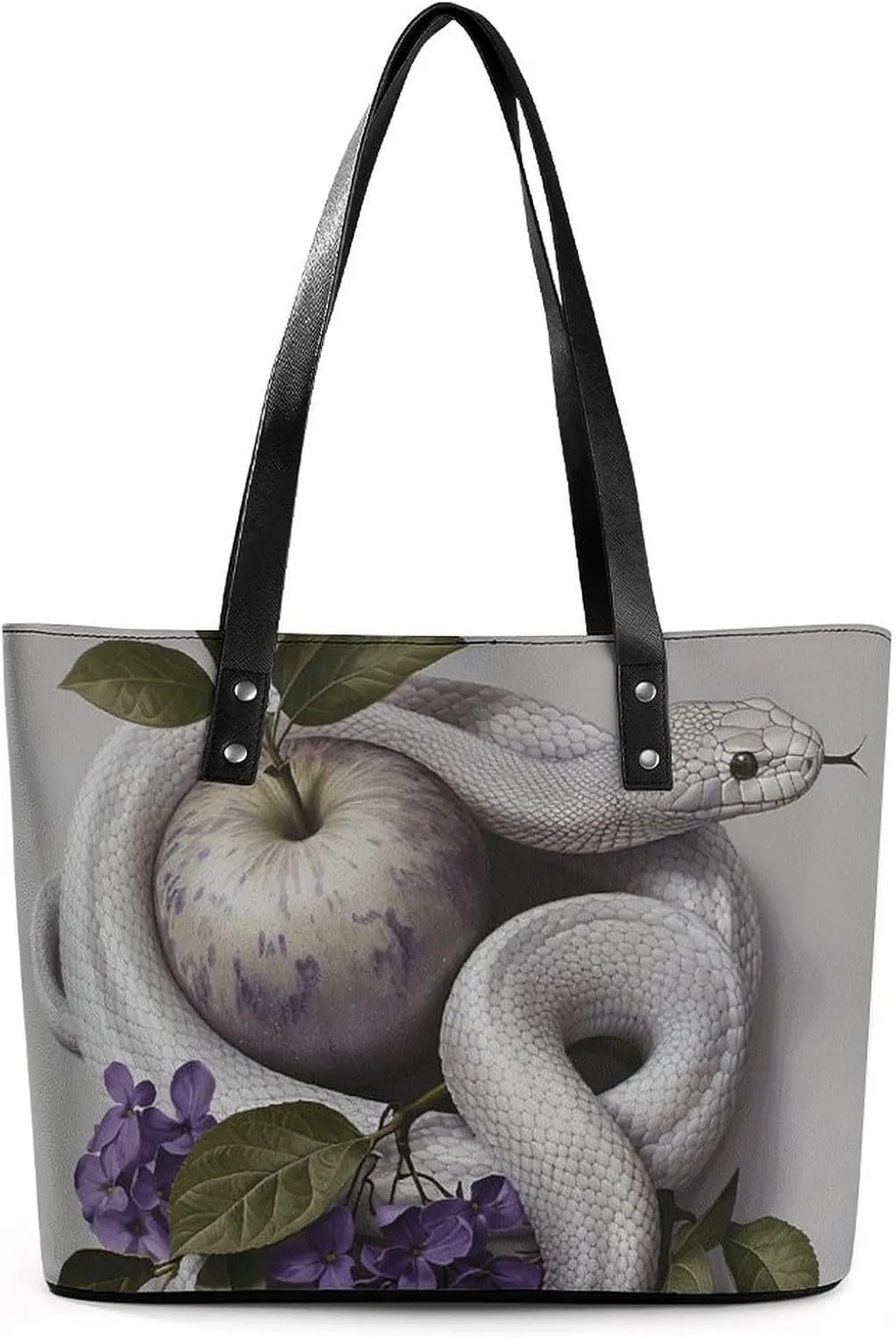 Leather Tote Bag Crossbody Bags for Women Fashion Top Handle Handbag White Snake And Flower Ladies Shoulder Bags Casual Beach Bag Gym Bages Ladies Purses for Shopping Work Travel