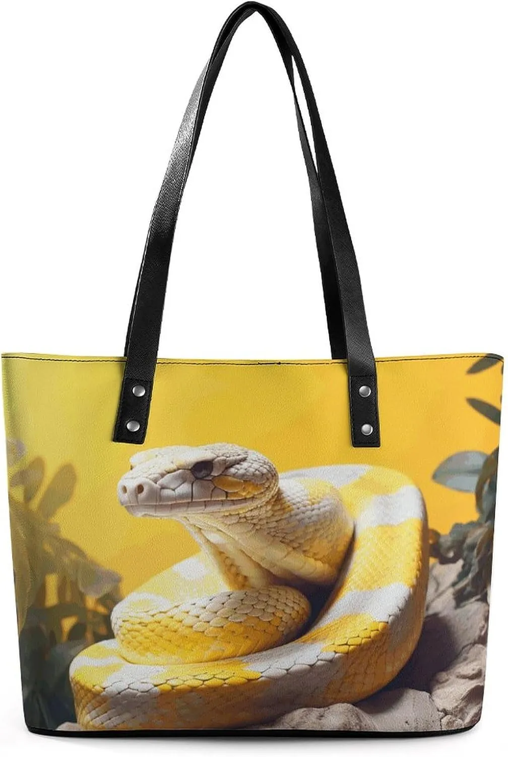 Leather Tote Bag Crossbody Bags for Women Fashion Top Handle Handbag Yellow And White Python Ladies Shoulder Bags Casual Beach Bag Gym Bages Ladies Purses for Shopping Work Travel