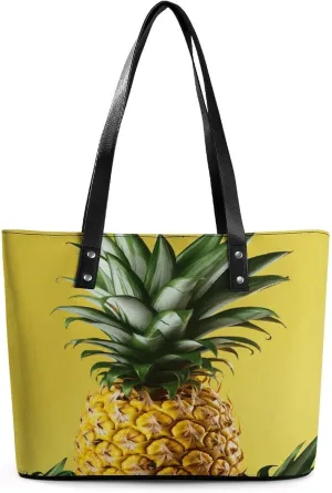 Leather Tote Bag Crossbody Bags for Women Fashion Top Handle Handbag Yellow Pineapple Ladies Shoulder Bags Casual Beach Bag Gym Bages Ladies Purses for Shopping Work Travel
