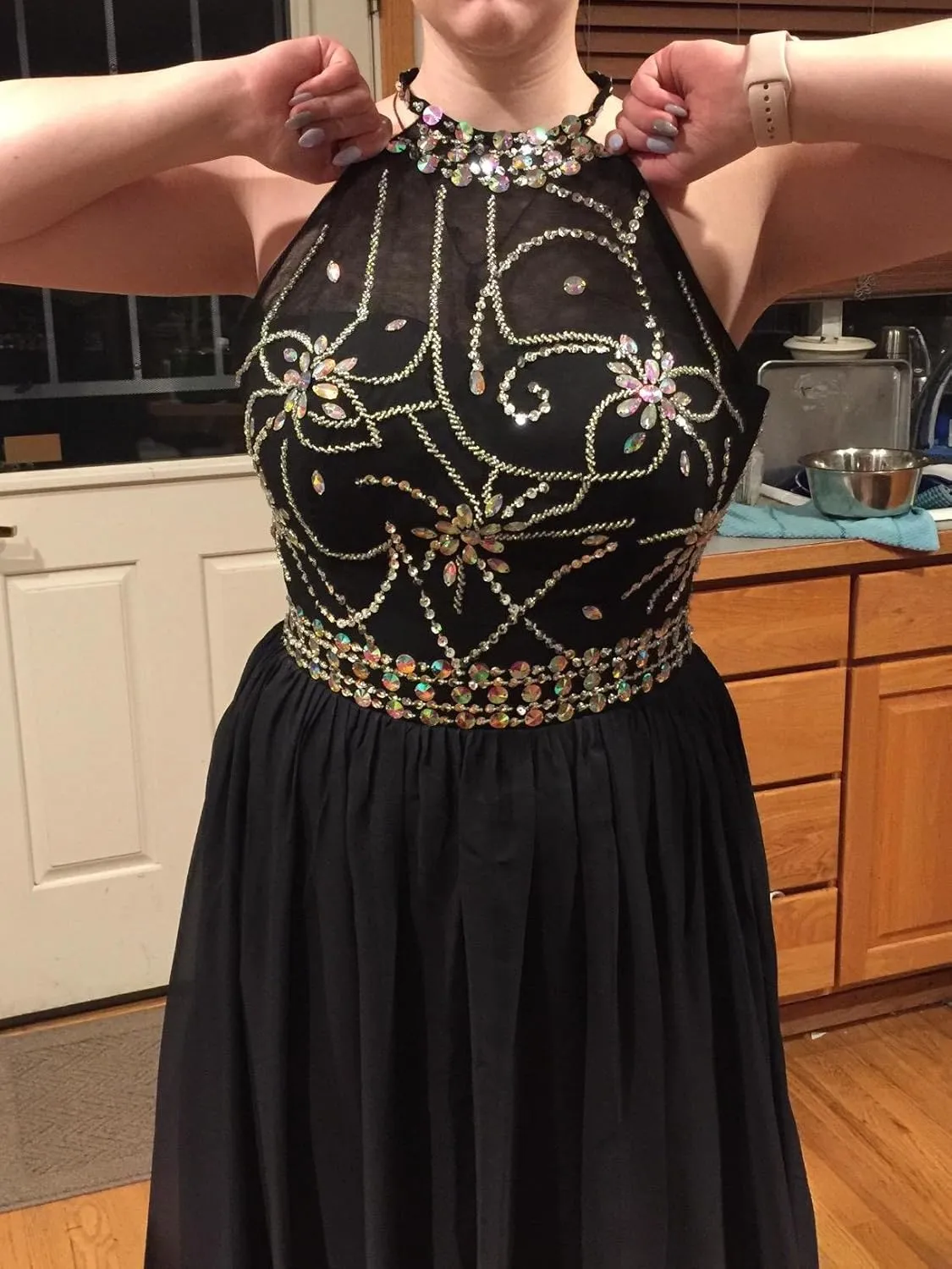 Lemai Long A Line Beaded Gradient Ombre Chiffon Formal Prom Evening Dresses