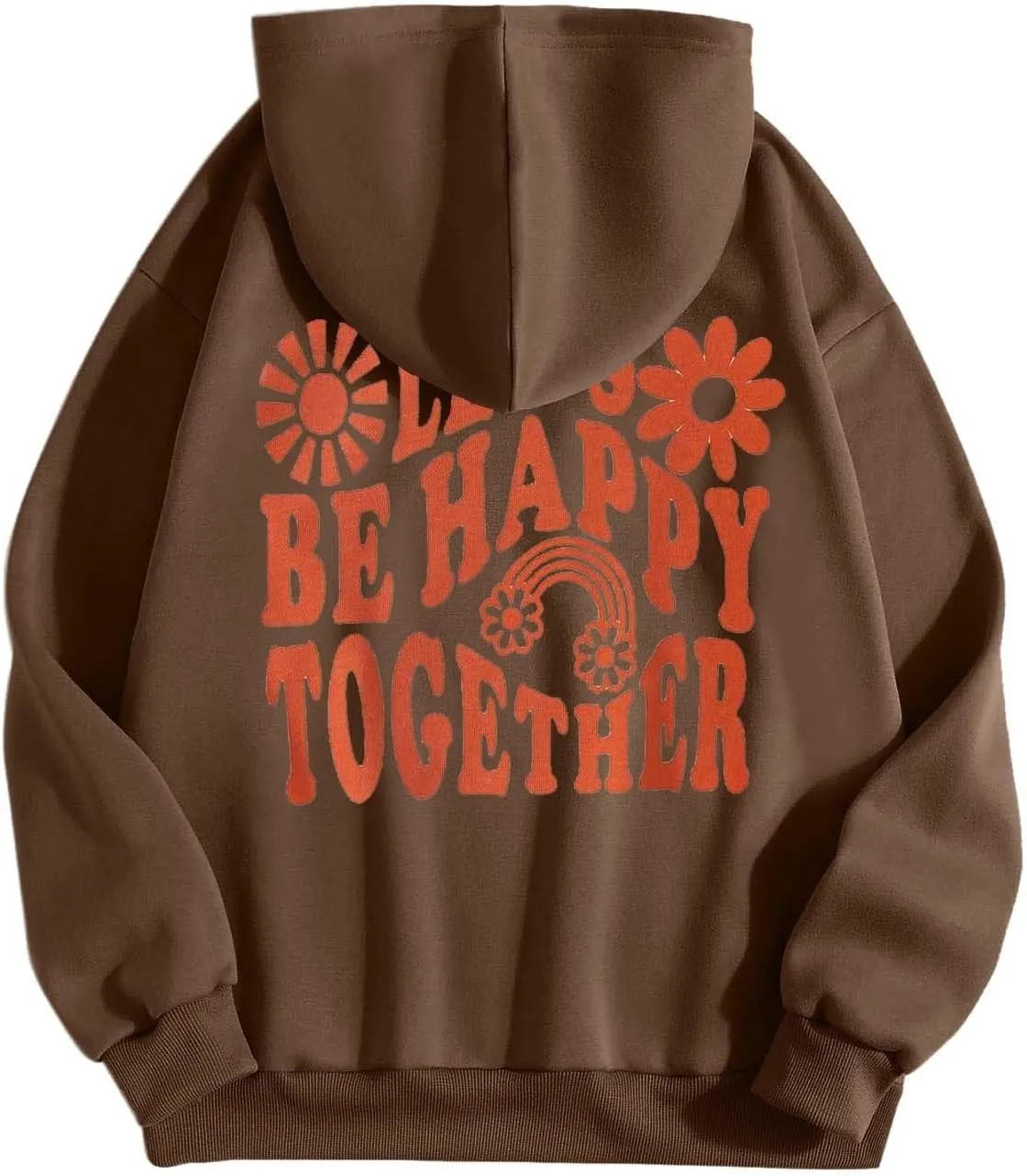 Let'S Be Happy Together Oversized Hoodies For Women Casual Long Sleeve Letter Printed Pullover Hooded Pocket Hoodie