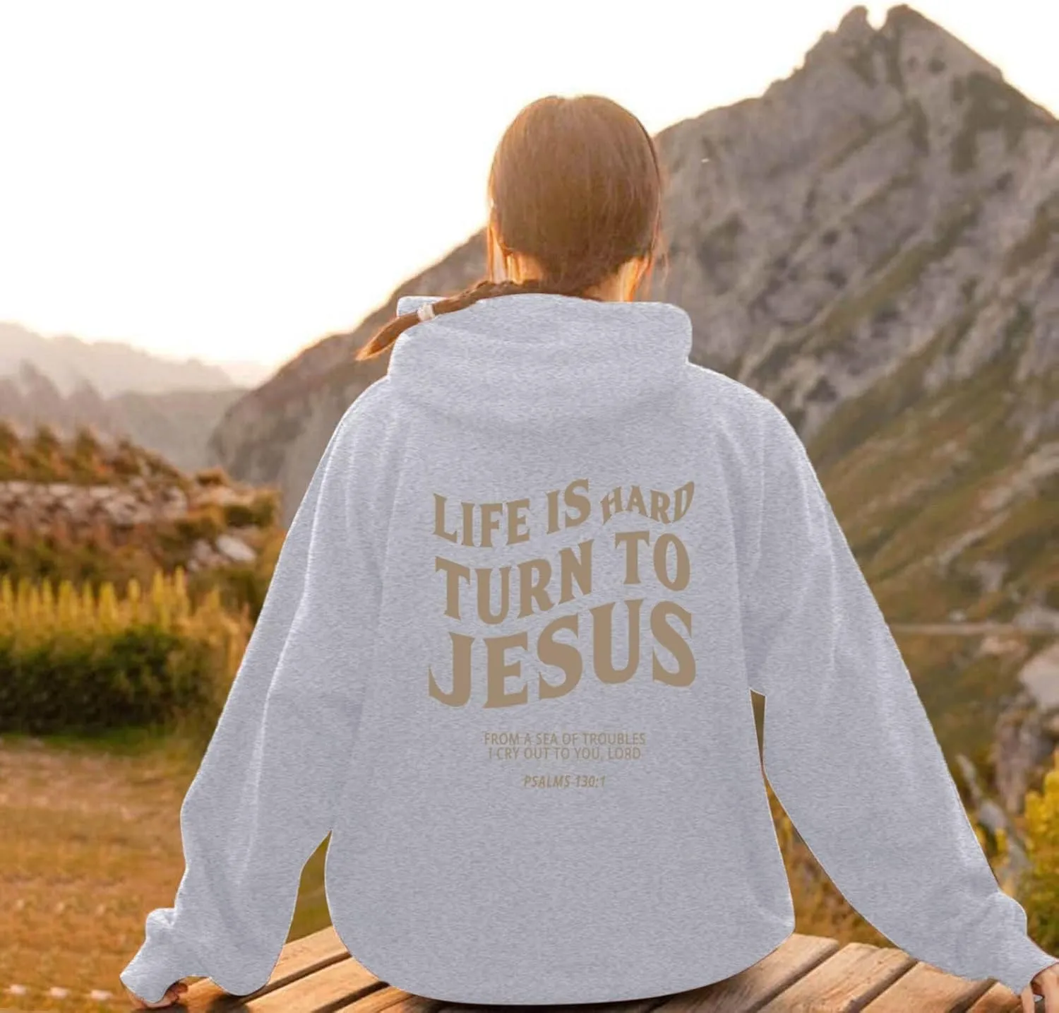 Life Is Hard Trun To Jesus Hoodies For Women Oversized Letter Graphic Y2K Hooded Pullover Tops Bible Verse Hoodie
